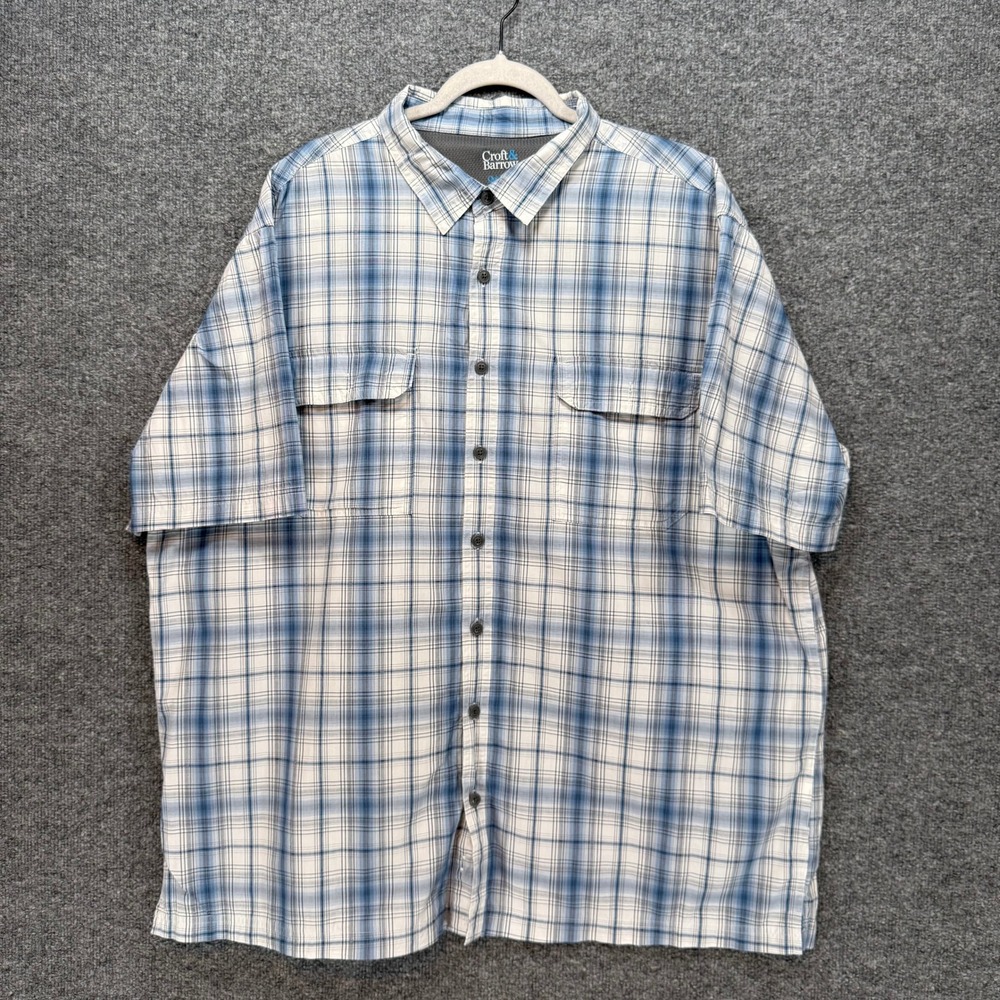 Croft & Barrow Shirt Mens XXL Blue Plaid Quick Dry Ventilated Fishing Hiking